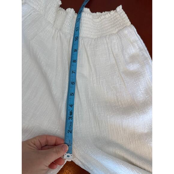 Storia Cream Wide Leg Ruffle Boho Pants Smocked Waist Tiered Hem L - Picture 5 of 8